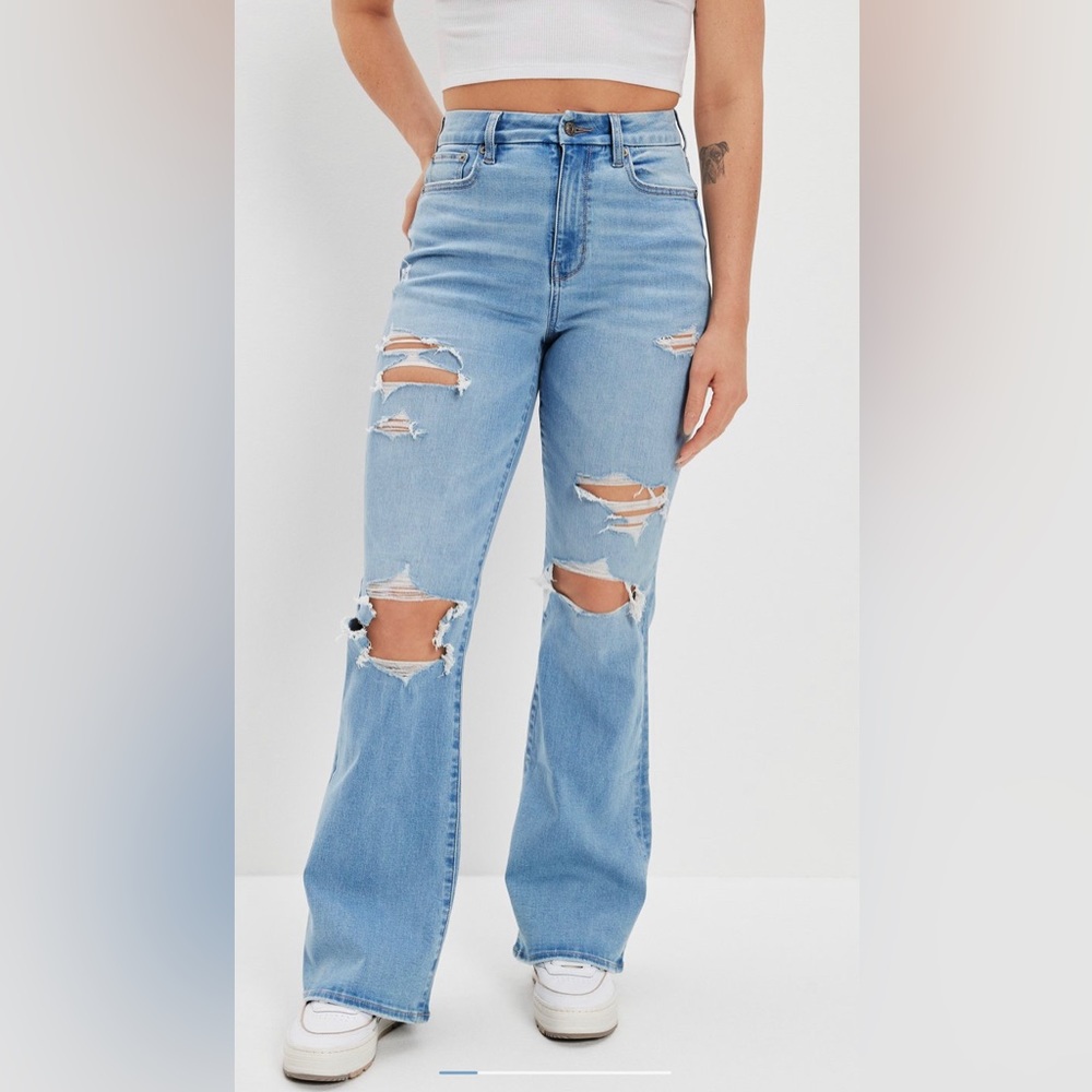 AE curvy ripped next level high waisted flare jeans